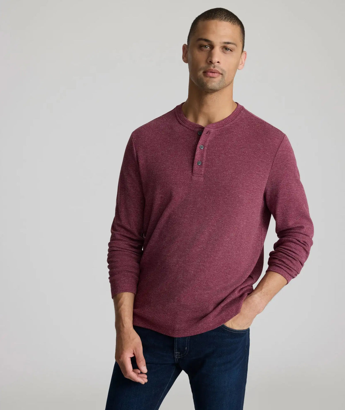 Stretch Cotton Herringbone Henley - FINAL SALE