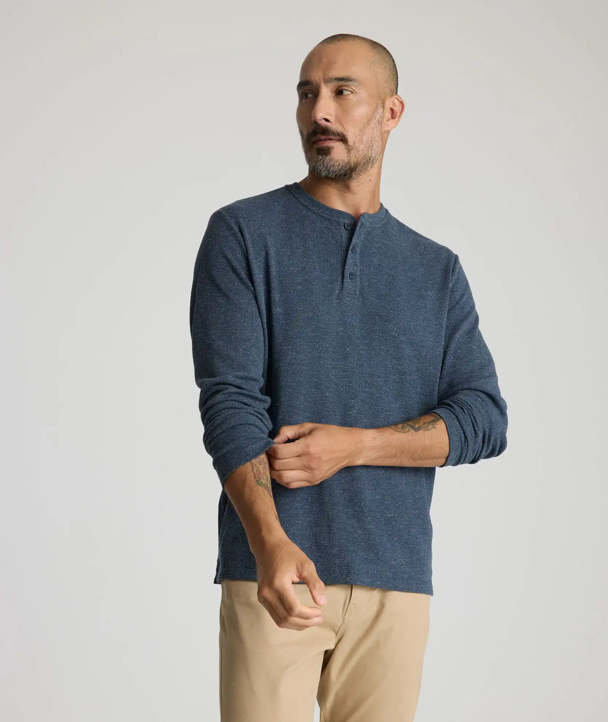 Stretch Cotton Herringbone Henley - FINAL SALE