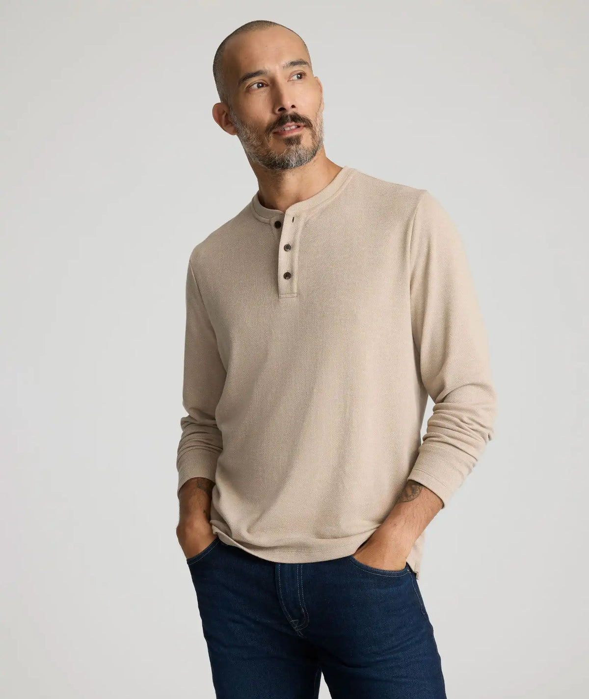 Stretch Cotton Herringbone Henley - FINAL SALE