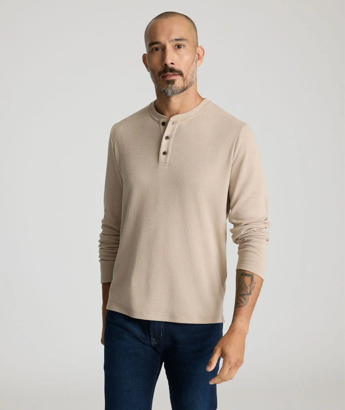Stretch Cotton Herringbone Henley - FINAL SALE