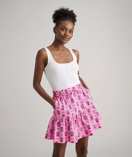 Stretch Cotton Block Print Ilona Skirt