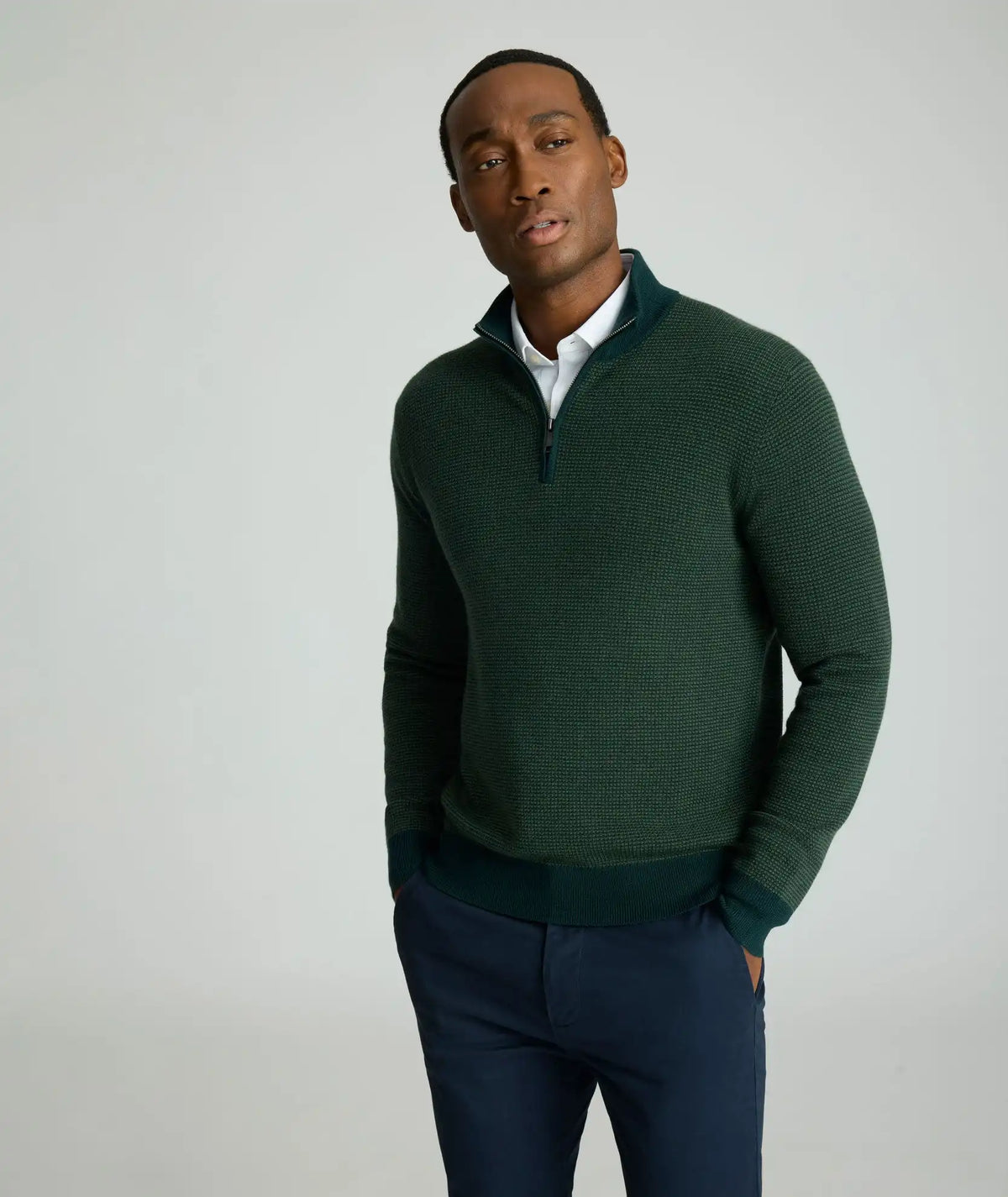 Textured Merino Wool Quarter-Zip Sweater - FINAL SALE